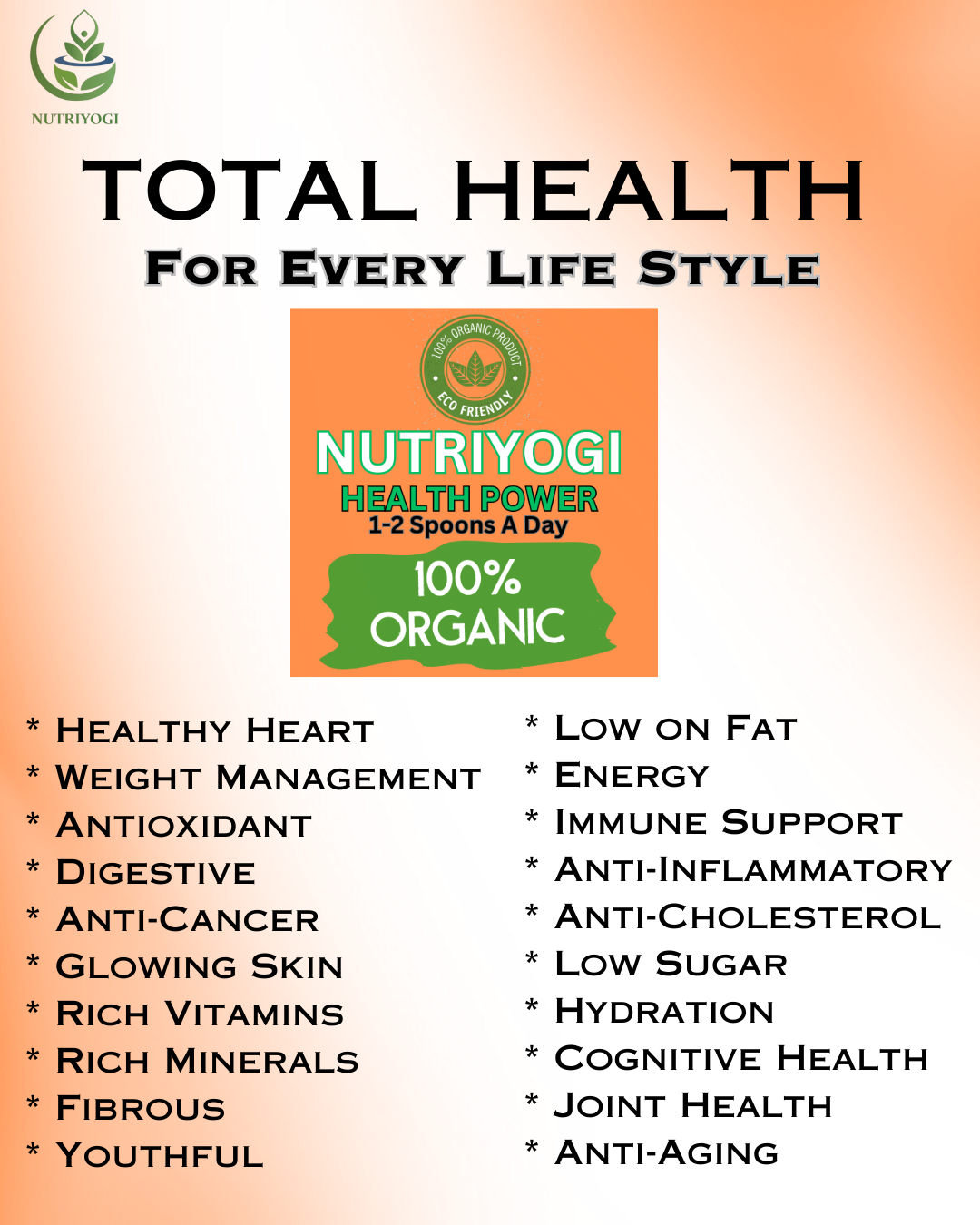 TOTAL HEALTH NUTRIYOGI ORGANIC POWER - 100% ORGANIC