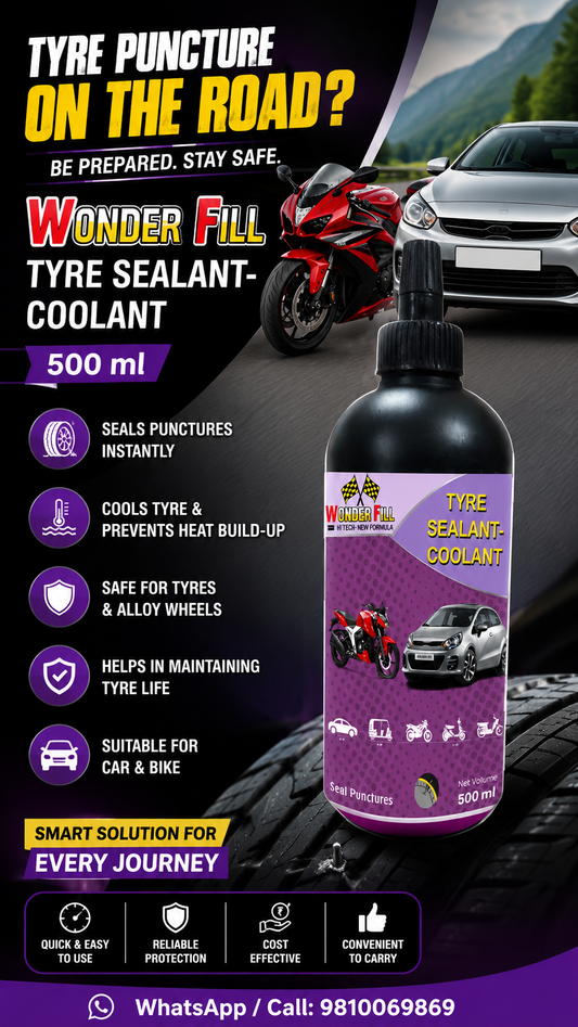 Tyre Puncture on the Road? Keep Wonderfill Tyre Sealant-Coolant 500 ml Ready