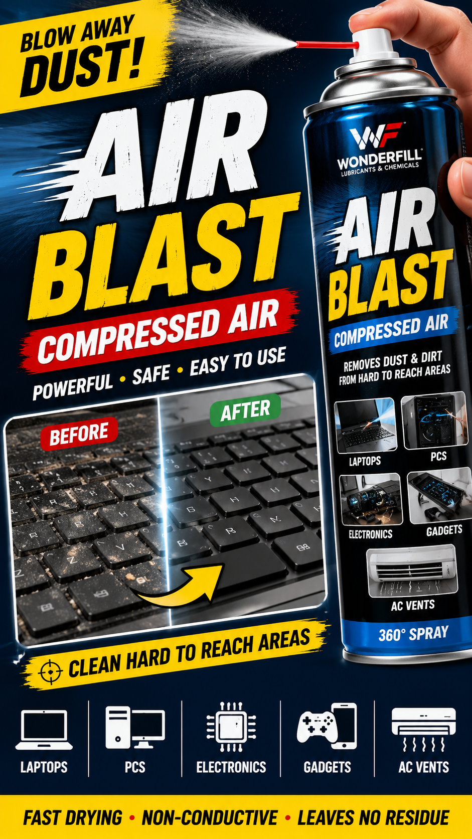 AIR BLAST Compressed Air: An Easy Way to Remove Dust from Laptops, PCs & Electronics