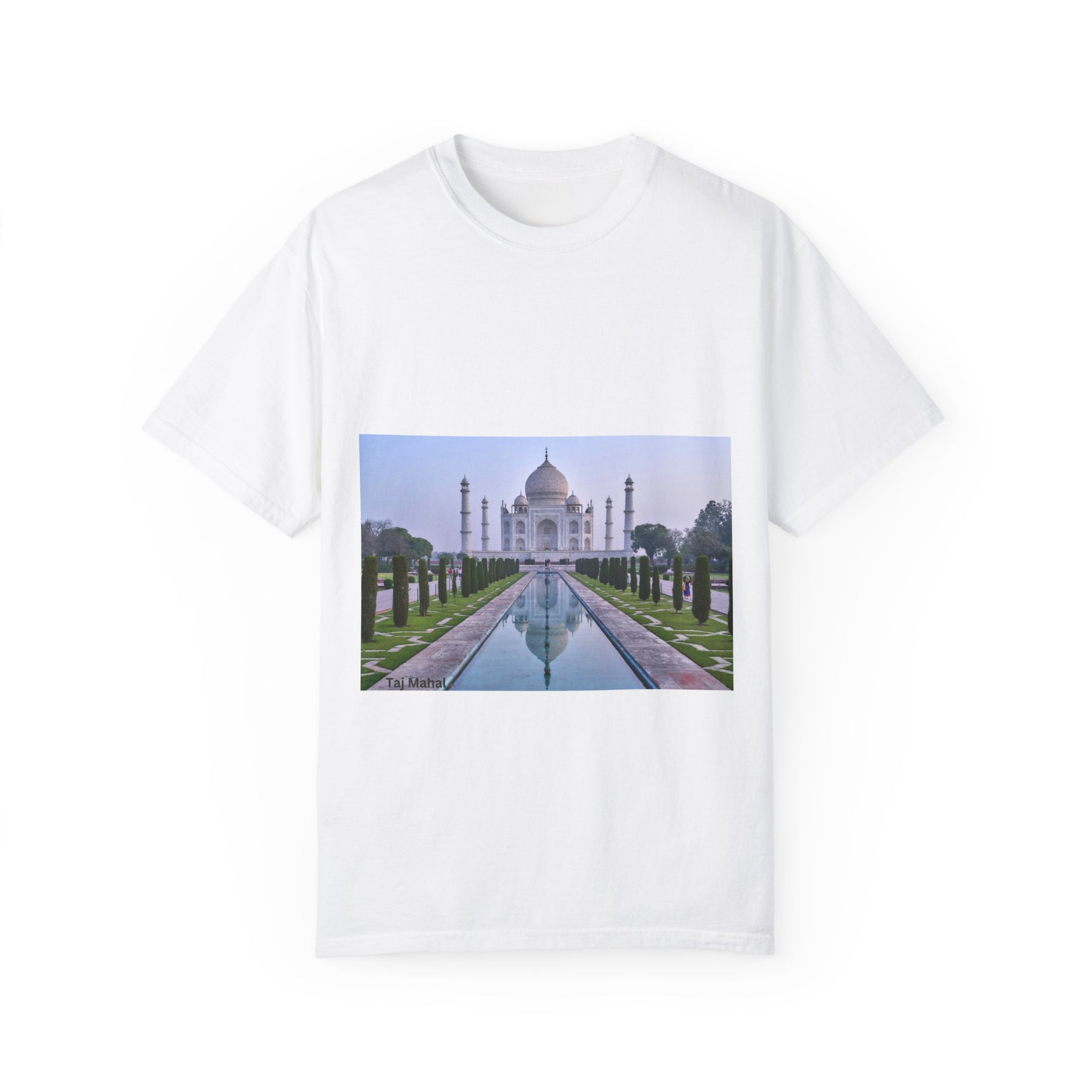 Taj Mahal Unisex Garment-Dyed T-Shirt - Artistic Landscape Tee