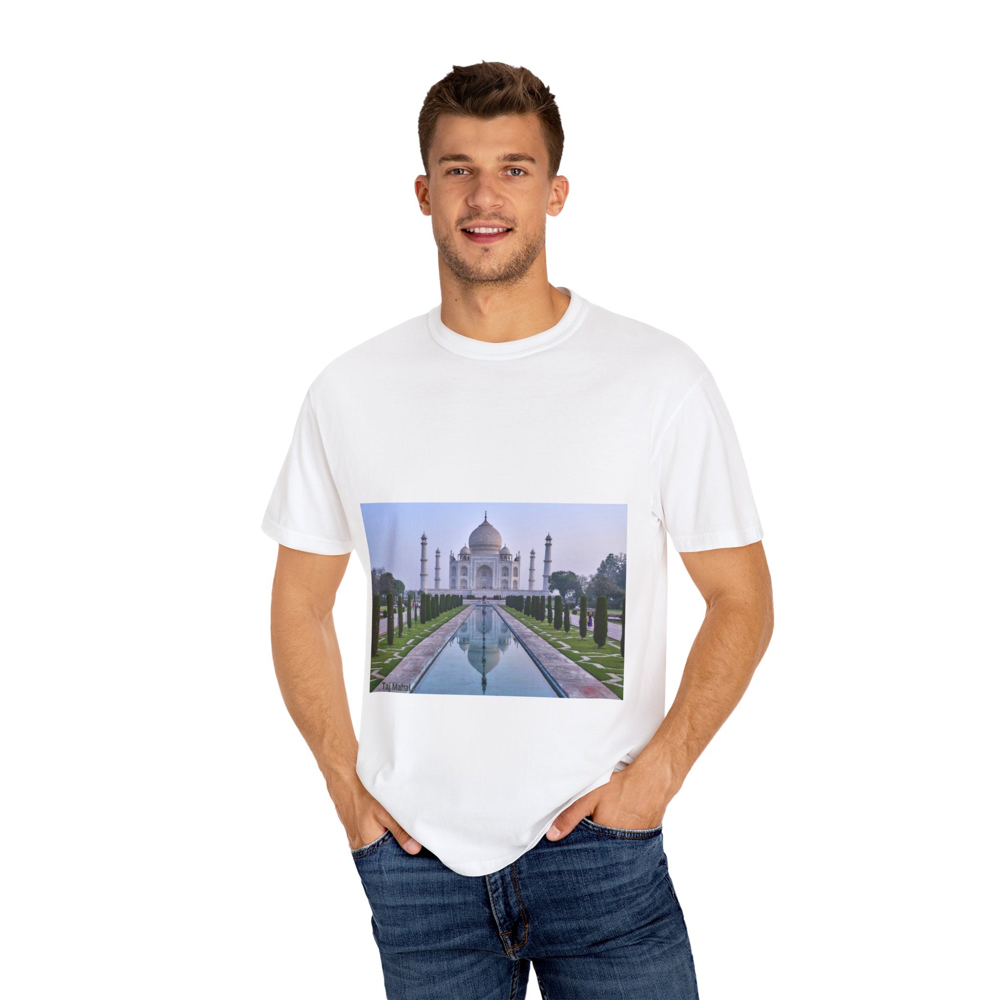 Taj Mahal Unisex Garment-Dyed T-Shirt - Artistic Landscape Tee