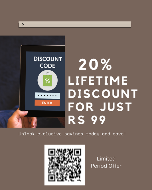Buy a Lifetime Discount Code for just ₹99 and get 20% OFF on all future orders, forever!