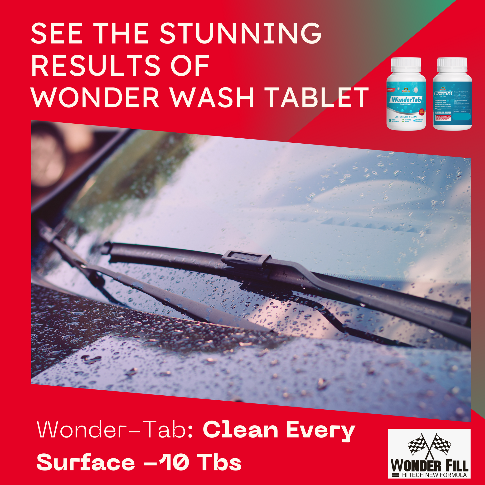Monsoon Car Glass Cleaner – WonderTab | Add 1 Tablet in Wiper Water Tank | Anti-Fog | Streak-Free Shine | Travel Essential | Safety First