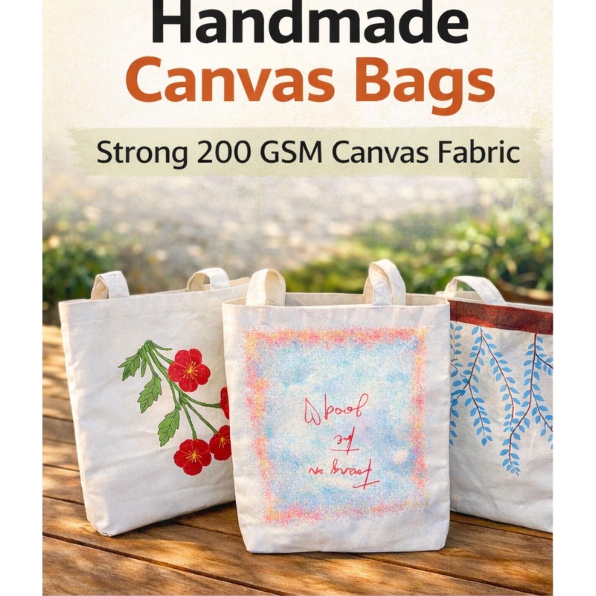 Wonderfill Handmade Canvas Tote Bag — Large Eco Friendly Everyday Carry (16×14×11 Inch)