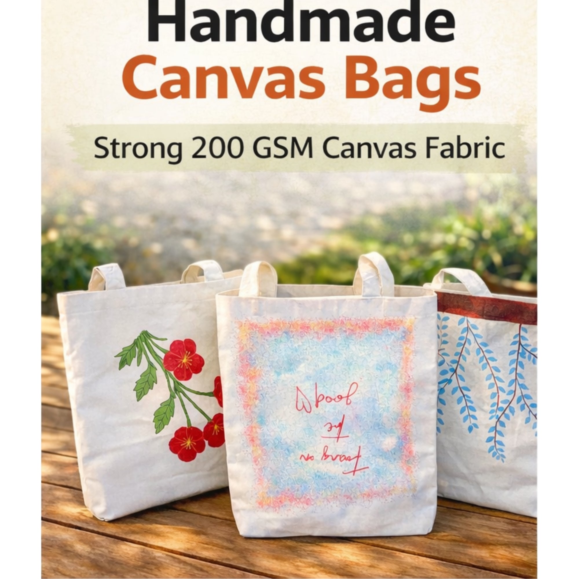 Wonderfill Handmade Canvas Tote Bag — Large Eco Friendly Everyday Carry (16×14×11 Inch)