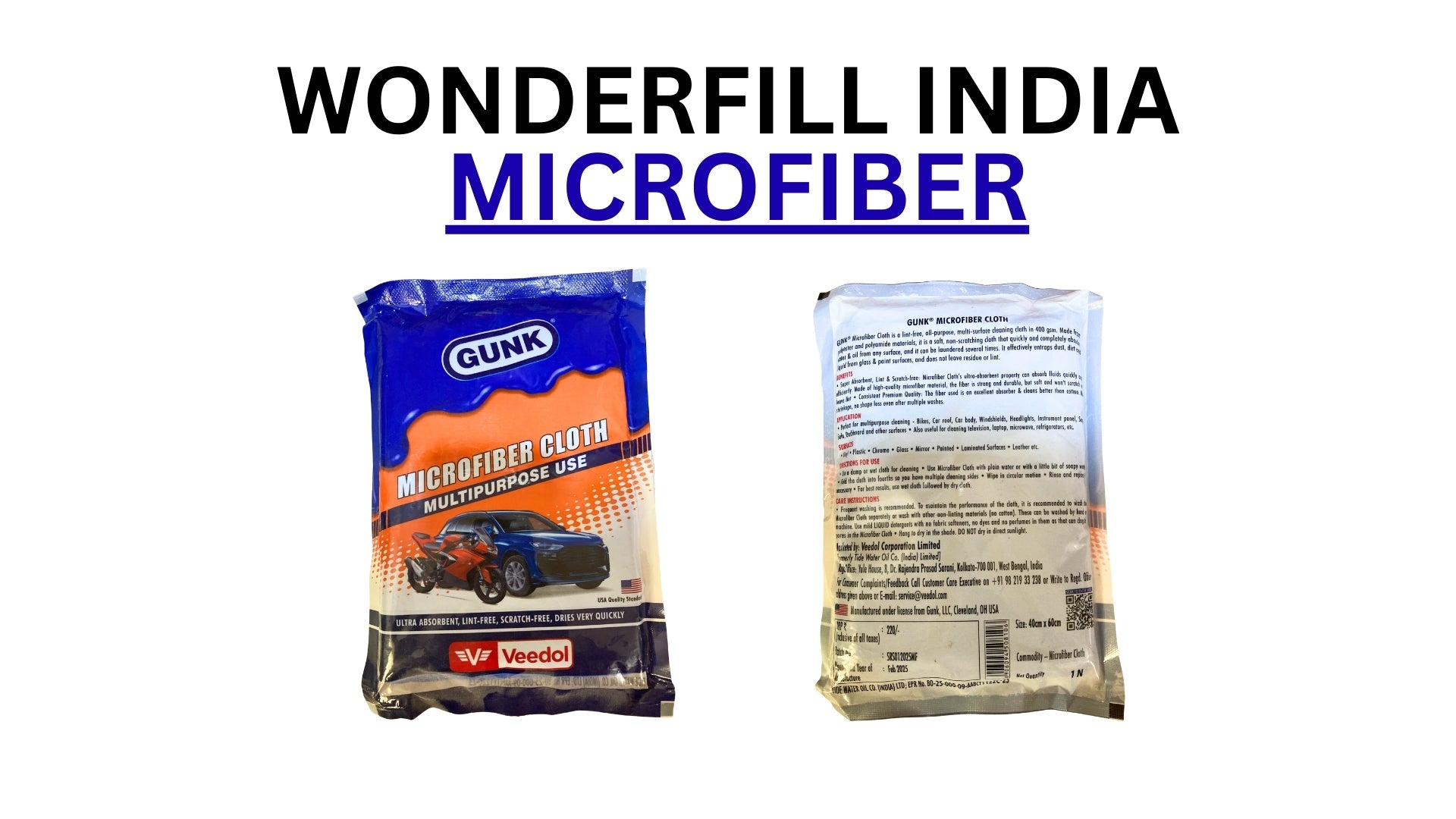 Wonderfill Microfiber Cloth - Available in Multi Colours - 350gsm, 40X40 cm