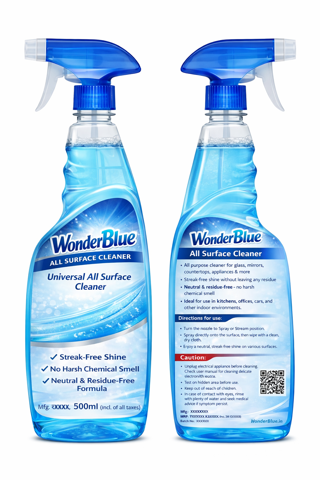 BEST CLEANER - WonderBlue All Surface Cleaner Spray – Neutral Smell, Streak-Free Shine – 500ml