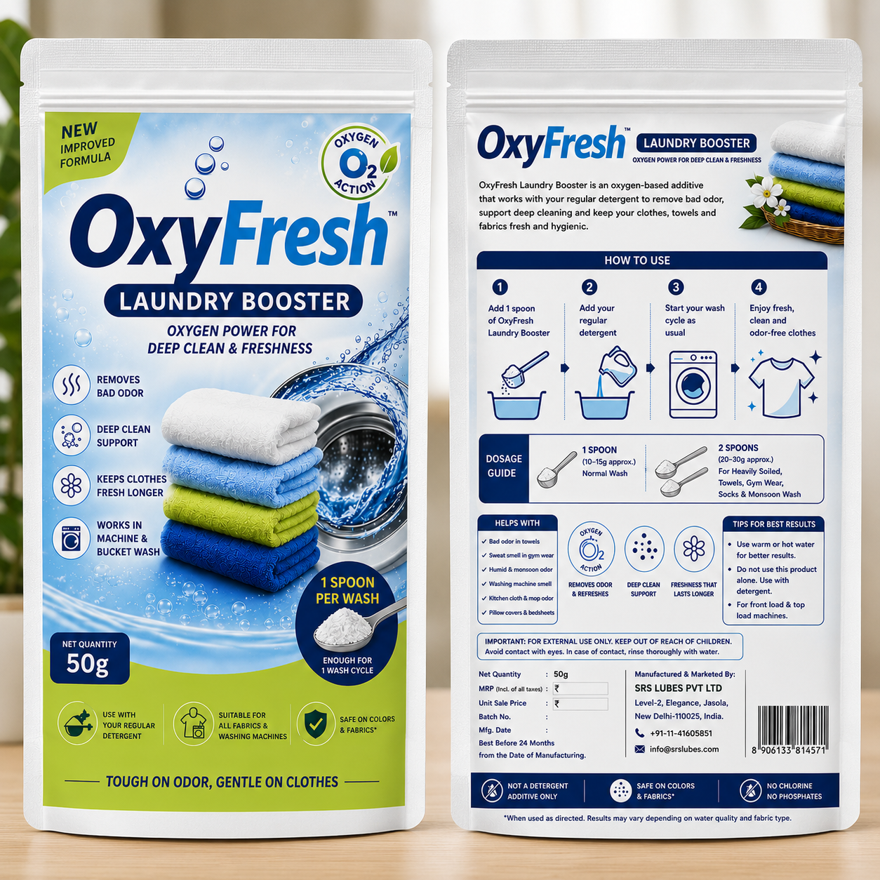 OxyFresh Laundry Booster 50g | Oxygen-Based Laundry Additive for Clothes, Towels & Socks | Removes Bad Odor & Supports Deep Cleaning | Use with Regular Detergent | Washing Machine & Bucket Wash